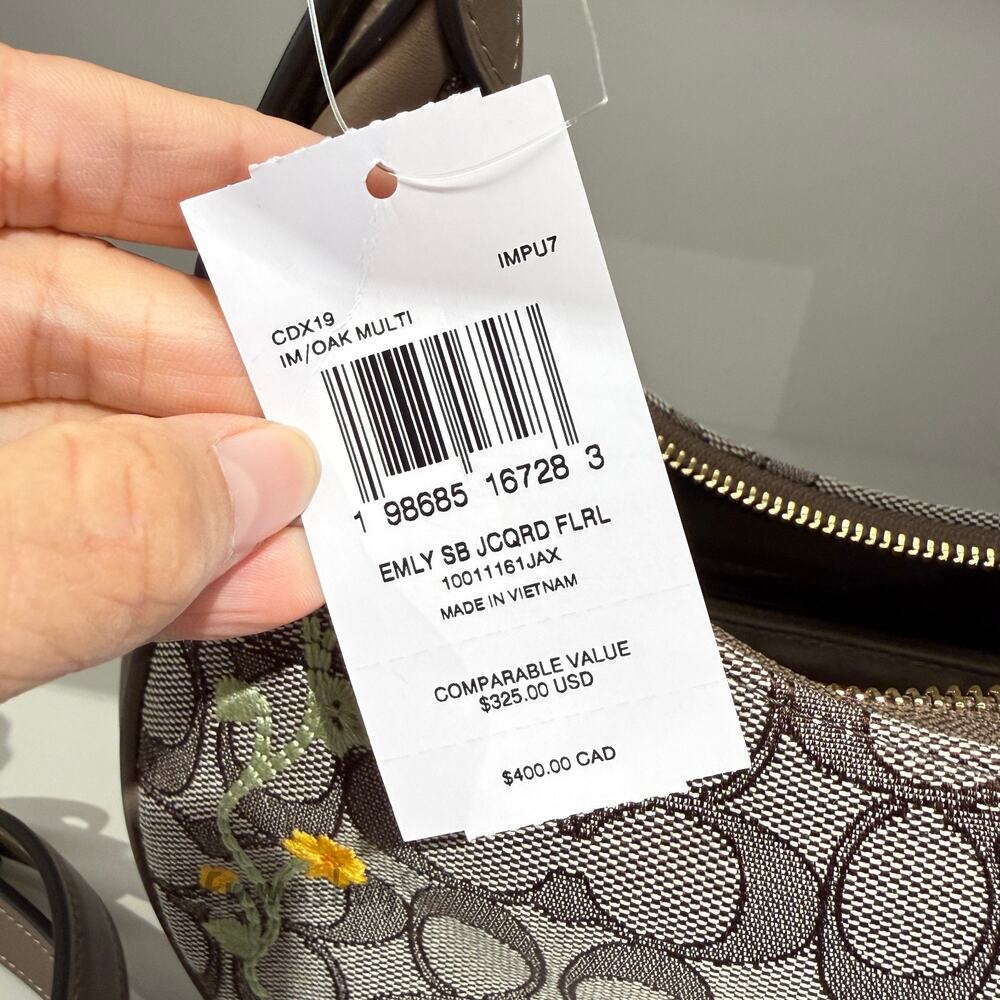 Coach Emily Shoulder Bag Signature Jacquard With Floral Embroidery CDX19 Oak Mul - Picture 8 of 15